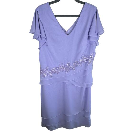 NWT Lilac Layered Chiffon Flutter Sleeve Embroidered Sequin Wedding Dress 16W - Picture 1 of 9
